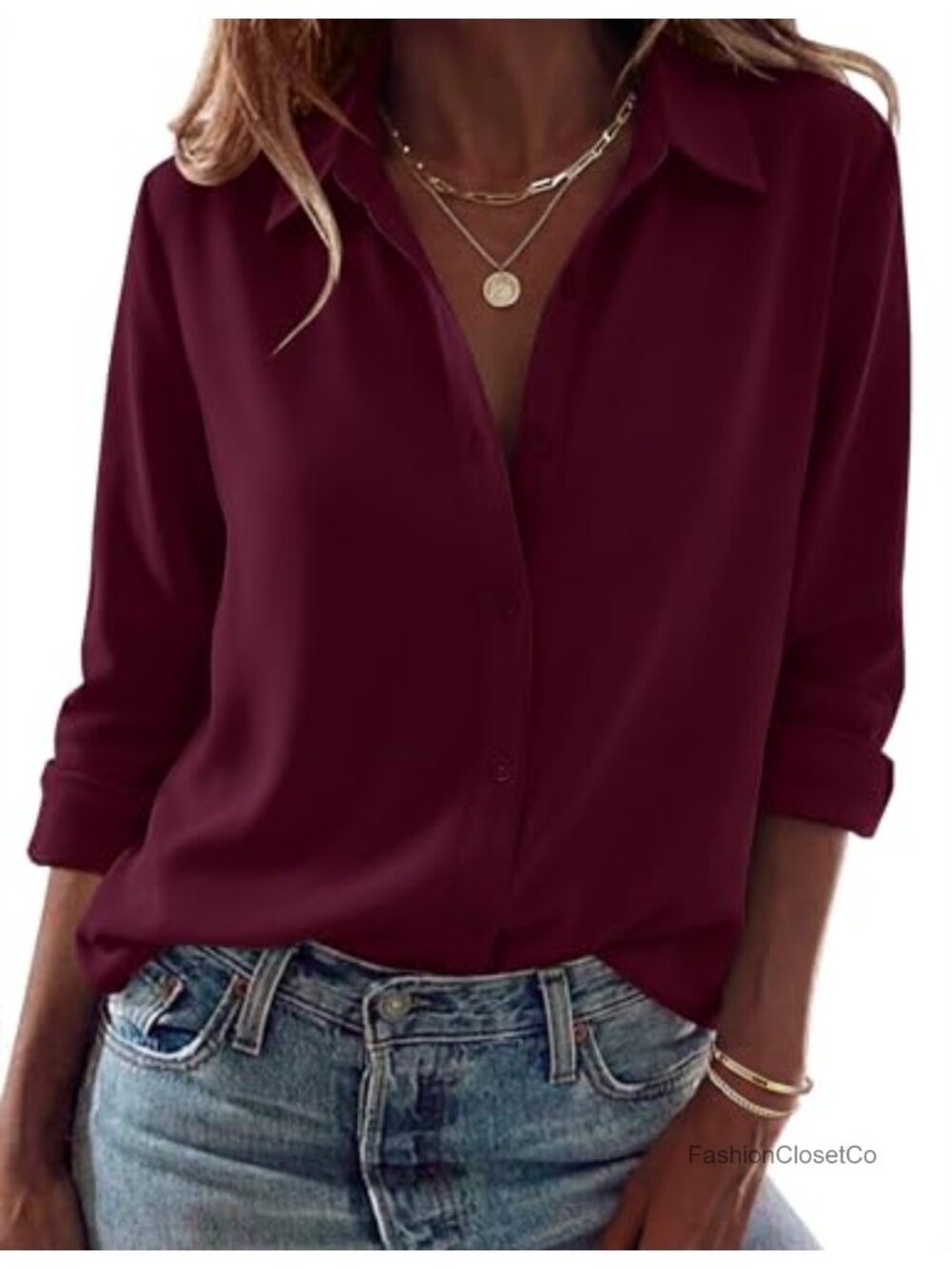 Zeagoo Women's Button Down Blouse Long Sleeve Curved Hem Office Shirt